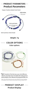 Detail view of handmade semi-precious stone beaded bracelets with adjustable braided cord
