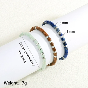 Detail showing 4mm semi-precious stone beads and 1mm metal spacers on woven bracelets