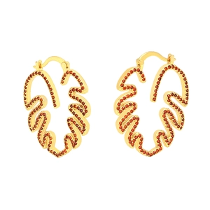 Goldene Blatt-Ohrringe mit roten Zirkonia-Mikropflaster und Monstera-Ausschnitt