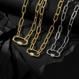 Collana a Graffetta Hip Hop Ciondolo Moschettone in Zirconia Rame Placcato Oro Collana Stile Industriale Gioielli Moda
