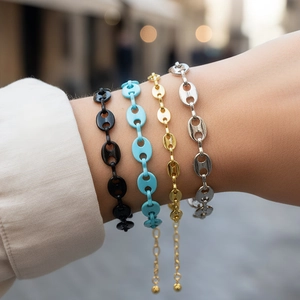 Set bracciali a catena a naso di maiale nei colori nero blu oro e argento