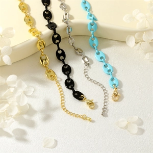 Bracciali a catena marina in oro, argento, nero e turchese con chiusura a moschettone regolabile