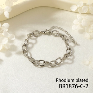 Detail of heavy metal style rhodium plated chain bracelet with lobster clasp and adjustable link