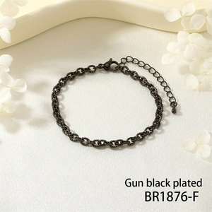 Detail of gun black plated minimalist heavy metal chain bracelet with lobster clasp