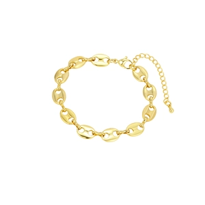 Elegante bracciale a maglie muso di maiale placcato oro con finitura lucida e moschettone
