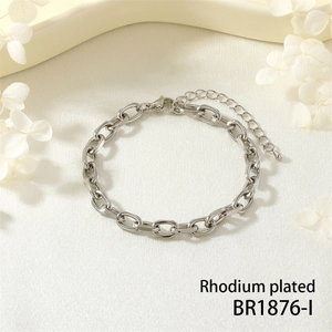 Close-up of rhodium-plated chunky metal link bracelet with lobster clasp and extender