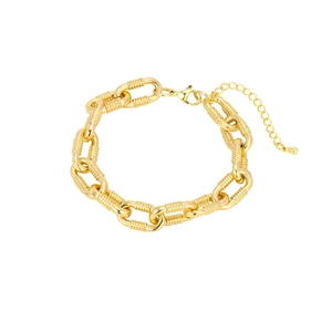 Industrial style gold chunky chain bracelet with textured links and lobster clasp
