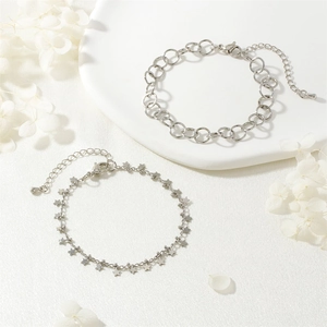 Minimalistisches Koreanisches Rhodiniertes Kupfer Stern Anhänger Armband Und Rundglieder Ketten Armband Damen Schmuck