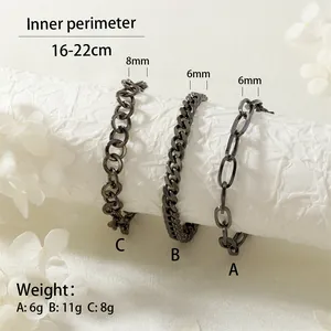Größentabelle mit Abmessungen und Gewicht für schwarz beschichtete Panzerarmbänder