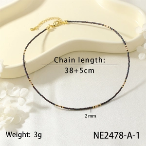 Delicate natural stone beaded choker necklace with extension chain, dainty jewelry for women.