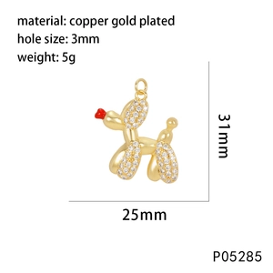 Sparkling balloon dog pendant with cubic zirconia inlay and gold plating 31x25mm