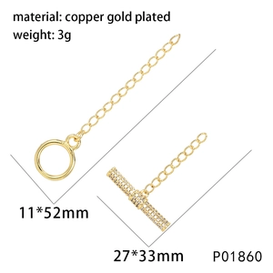 Macro detail of gold plated cubic zirconia toggle clasp with chain for jewelry making