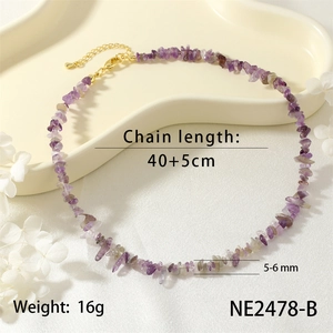 Natural Amethyst Chip Beaded Necklace Vintage Gold Plated Clavicle Chain Jewelry for Women