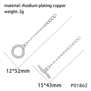 Detail view of rhodium plated copper heart toggle clasp with micro zircon pave dimensions