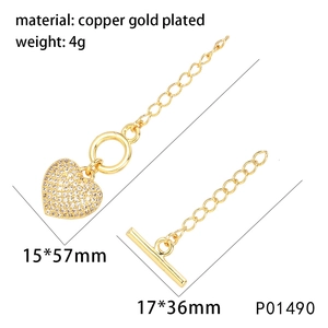 Detailed size specifications for gold plated heart OT toggle clasp with micro pave cubic zirconia