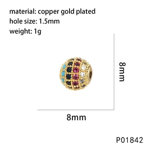 8mm zirkonia tussenkraal in koper-goudlaag met meerkleurige micro-inlegwerk