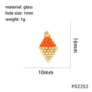 Handmade two-tone geometric seed bead pendant with orange and gold glass beads