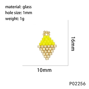 Handmade bicolor geometric glass bead pendant charm in yellow and gold pineapple shape