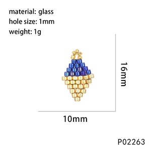 Detailed view of handmade dual-tone glass seed bead charm with 16mm height specifications