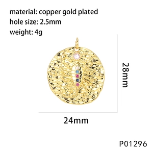 Detailed 2.5mm hole copper gold plated Scorpio tarot pendant with vibrant colorful zircon stones