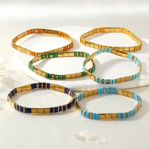 Bracelets de Carrelage Tila Bohème pour Femmes Hématite Dorée Faite à la Main Bijoux de Plage d'Été Élastiques Géométriques