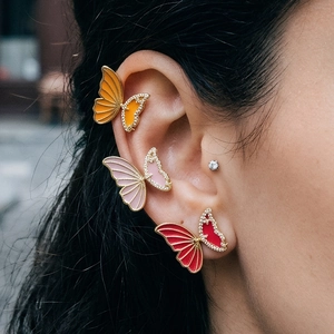 Elegant Butterfly Gold Plated Copper Stud Earrings With Zirconia And Enamel Drip Oil Fashion Jewelry For Women