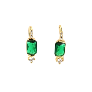 Boucles d'oreilles vintage en plaqué or avec zircon vert émeraude et accents blancs