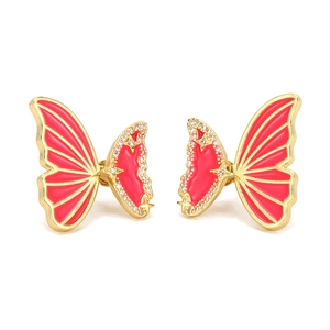 Exquisite gold-plated butterfly stud earrings with pink enamel and sparkling crystals