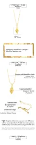 Macro view of shell pendant with link chain and 18K gold plating specifications
