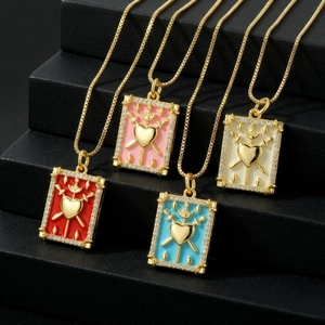 18K gold plated tarot heart pendants with cubic zirconia and enamel on box chains