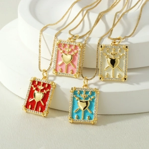 Macro detail of tarot-inspired heart pendants in four colors with sparkling cubic zirconia