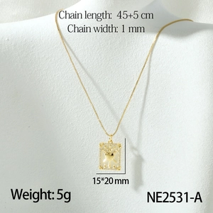 Detail showing 18K gold plated heart and sword pendant with size and weight metrics