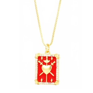 18K gold plated tarot Three of Swords heart pendant necklace with red enamel and crystals