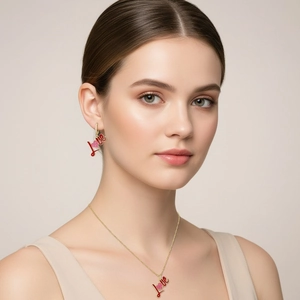 18K Vergoldetes Kupfer Herz Liebe Schmuck Set Für Damen Rote Emaille Umschlag XOXO Anhänger Halskette Creolen Valentinstag Geschenk