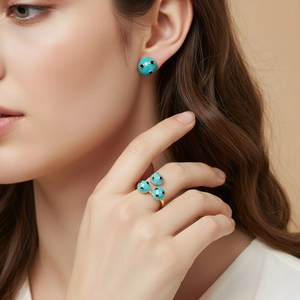 Ladybug Polka Dot Jewelry Set Enamel Ball Earrings Open Ring Copper Gold Plated Fashion Accessories For Women Artistic Gift