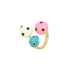 Chic gold-plated open ring featuring colorful enamel polka dots in white, pink and blue