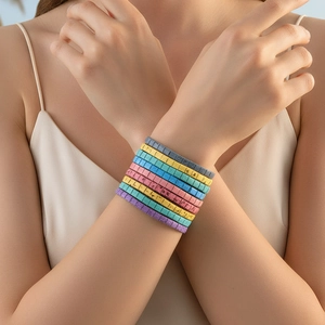 Colorful TILA bead stretch bracelets with matte finish and bohemian style for women