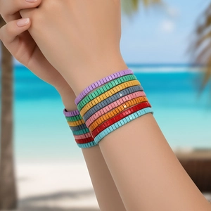 Bracelet Perles Tila Coloré Bohème Homme Femme Bracelet Élastique Hématite Bijoux Faits Main Géométriques de Plage Vacances