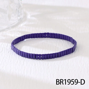 Detailed close-up of dark purple handmade bohemian tile bracelet with glossy enamel finish