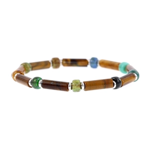 Handmade bohemian beaded bracelet with natural tiger eye stones and colorful Czech beads