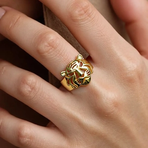 Luxurious gold hollow tiger head ring for women featuring a vintage Chinese style design