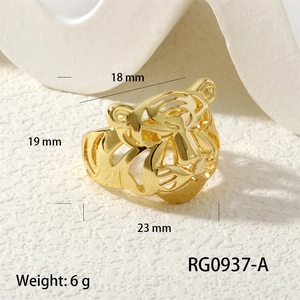 Macro shot of tiger head gold ring detailing precise 18mm width and 19mm height dimensions
