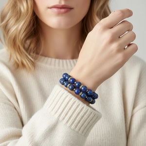 Double layer blue lapis lazuli gemstone beaded bracelet with gold spacer beads chic jewelry