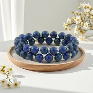 Double layer lapis lazuli beaded bracelet luxury gemstone stretch jewelry for women men