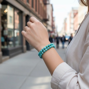 Boho vintage turkoois kraal armband voor vrouwen, gelaagde edelsteen polssieraad.