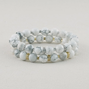 Elegant double-strand white howlite beaded bracelet with sparkling crystal spacers for daily wear.