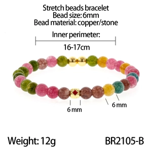 Detailed product specs of the 6mm tourmaline stone elastic bracelet with gold square bead