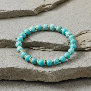 Boheemse turkoois kralen armband met gouden spacers, vintage halfedelsteen sieraden voor dames en heren.