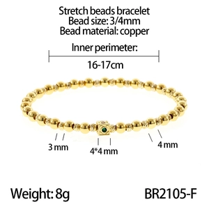 Detailed size chart for the stretch bead bracelet made of copper with gold texture beads