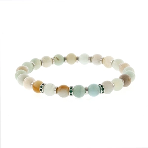 Bohemian kleurrijke halfedelsteen kralen armband met metalen tussenstukken, hoofdaanzicht.